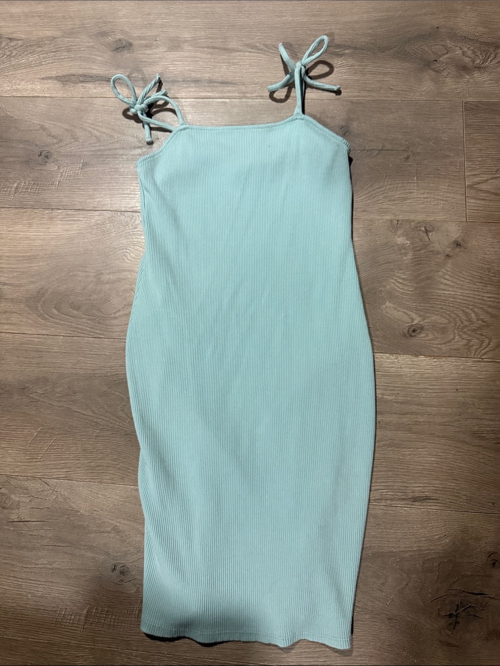 wild fable Light Aqua Tie-Shoulder Ribbed Midi Dress